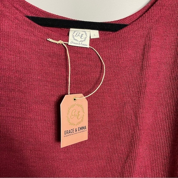 Grace Emma Ribbed Sweater Size Medium Red Maroon Fall New - Picture 3 of 6